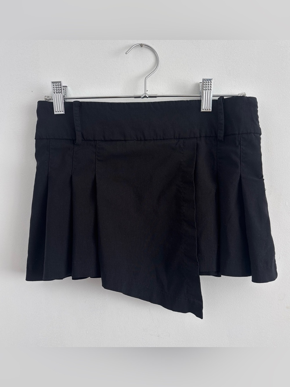 Asymmetrical Black Mini Skirt with Pleated Detail